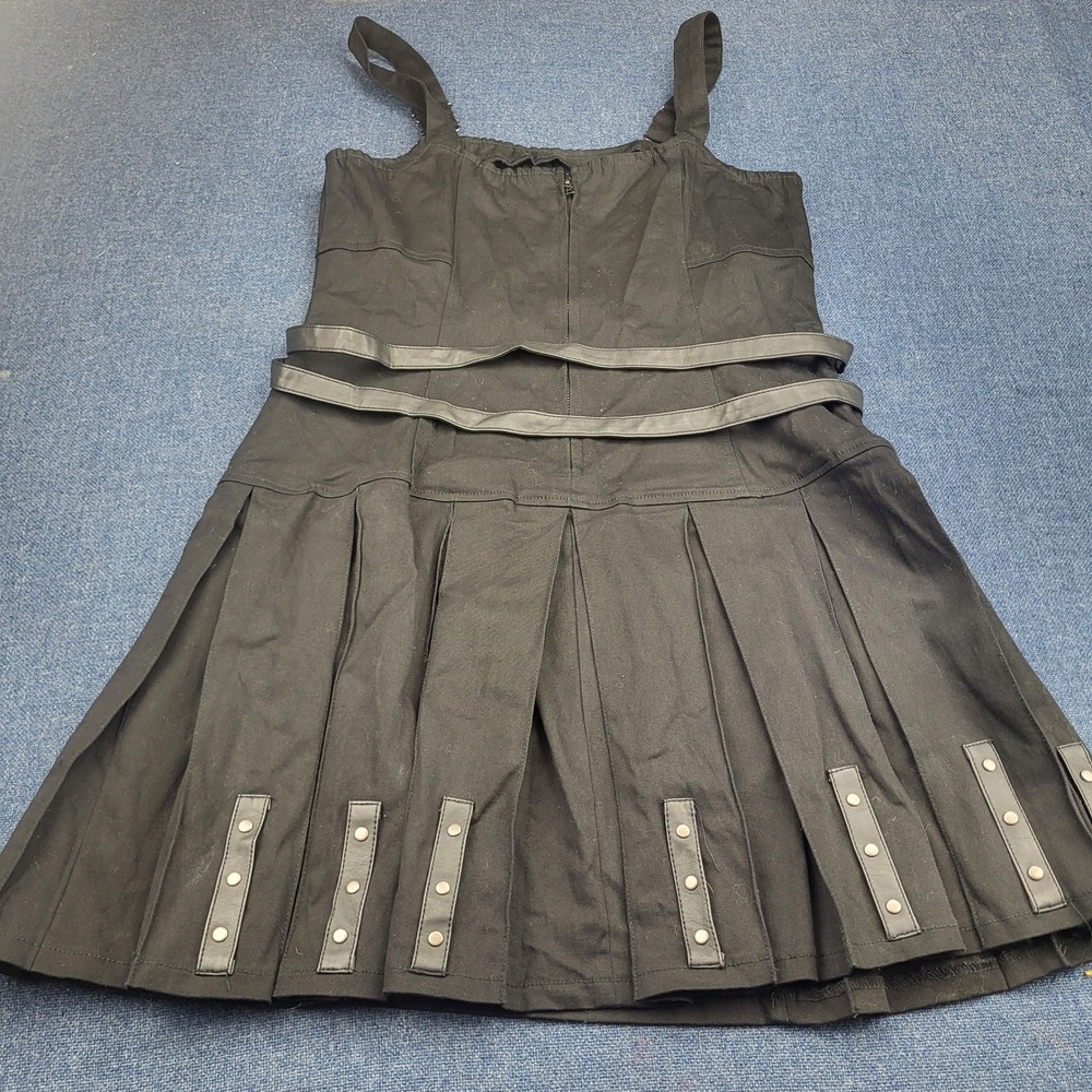 Tripp NYC Daang Goodman Black Gothic Pleated Mini Pinafore Dress Buckle Straps L - Picture 10 of 13